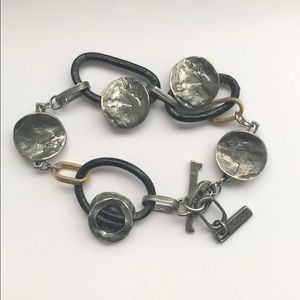 Anne-Marie Chagnon Pewter and Leather Bracelet